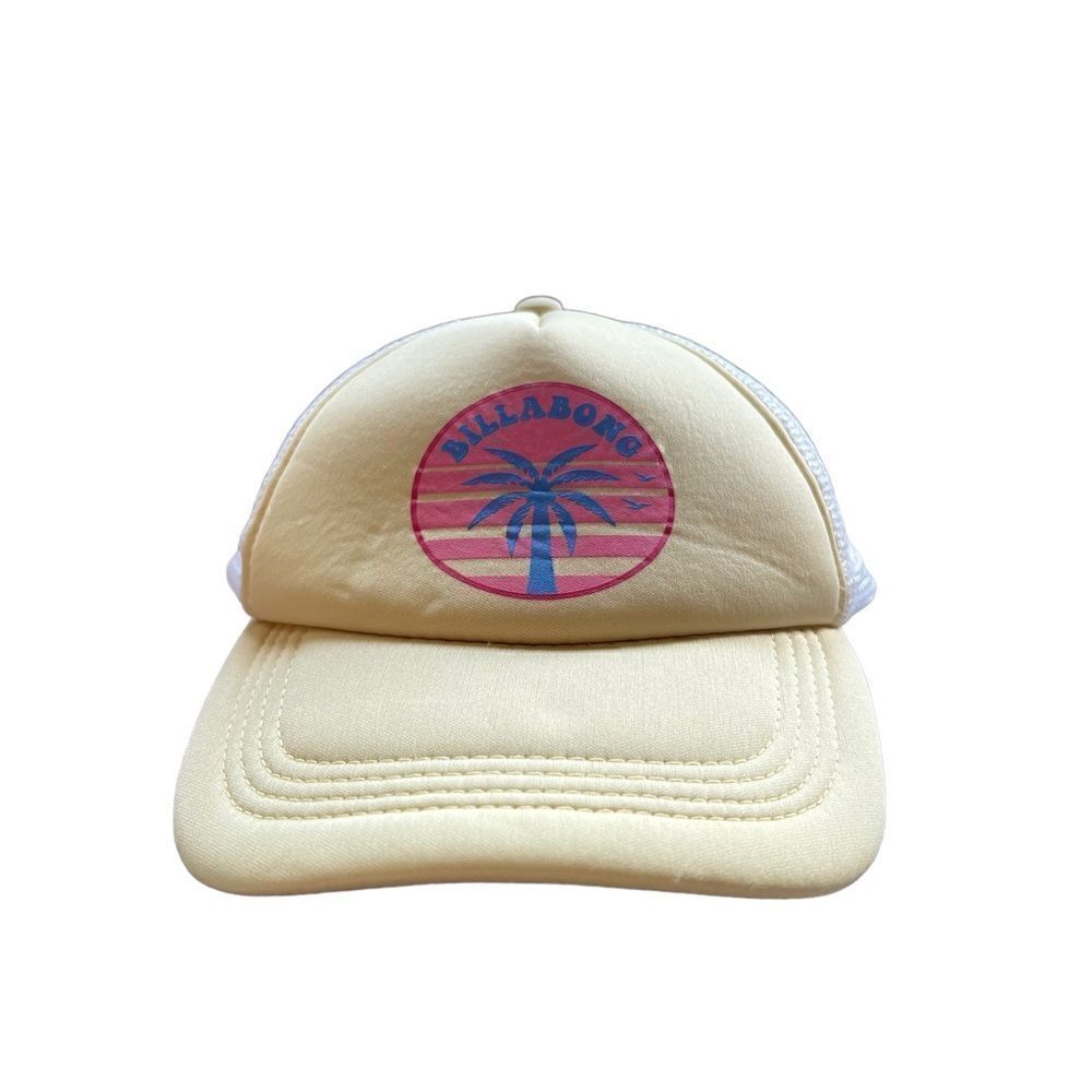 Billabong yellow and pink mesh back festival trucker hat adjustable women's OS